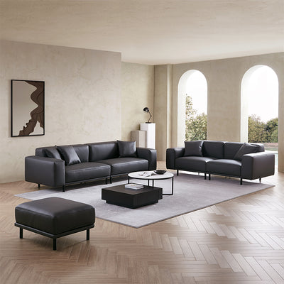Noble Dark Gray Leather Sofa Set and Ottoman