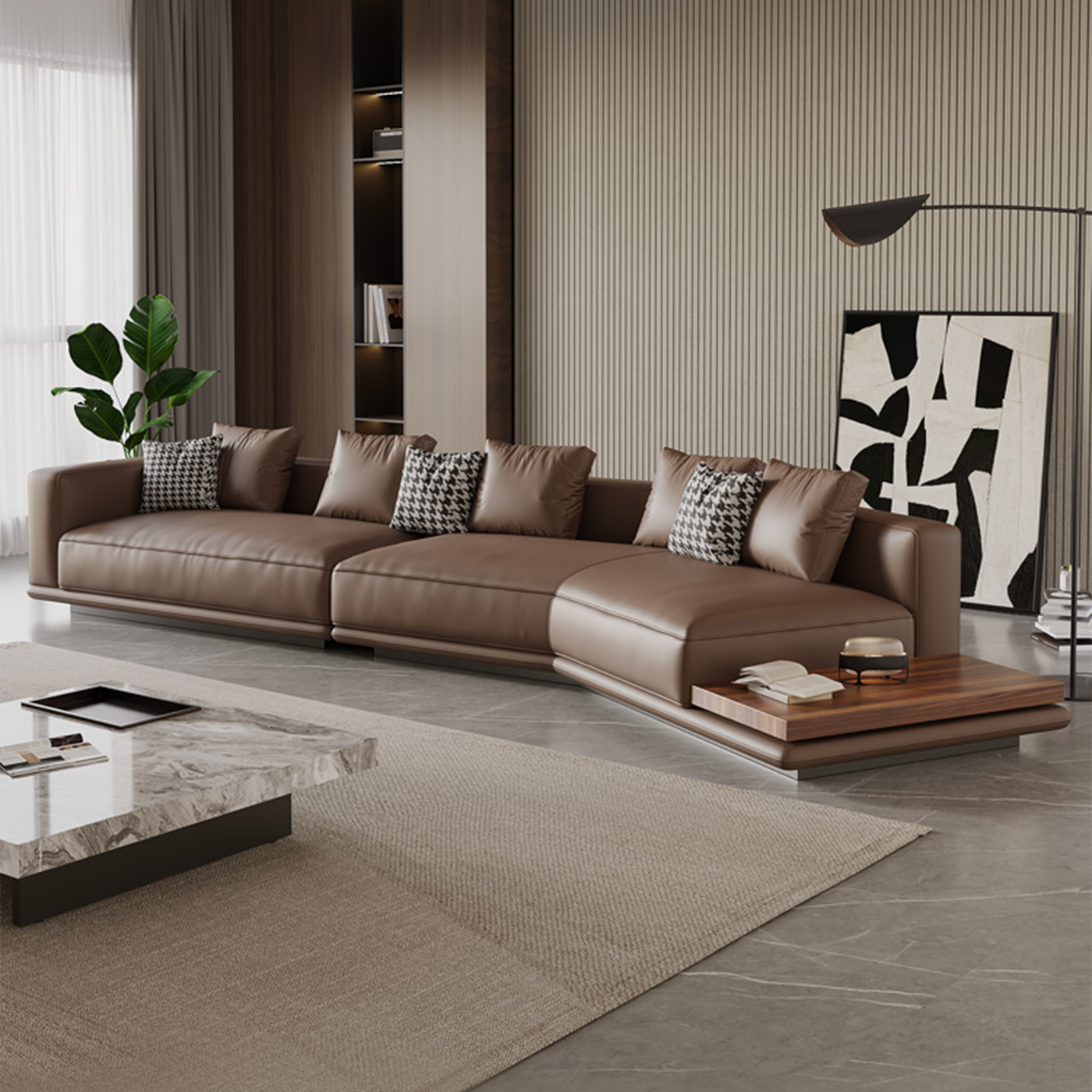 Merritt Leather Curved Sectional Sofa with End Table