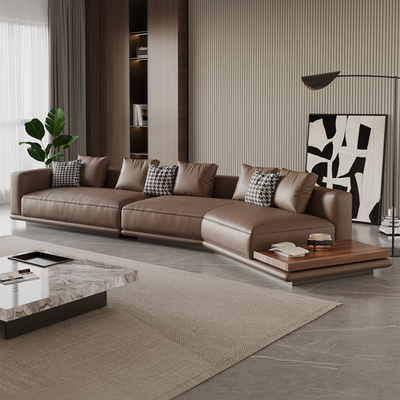 Merritt Leather Curved Sectional Sofa with End Table