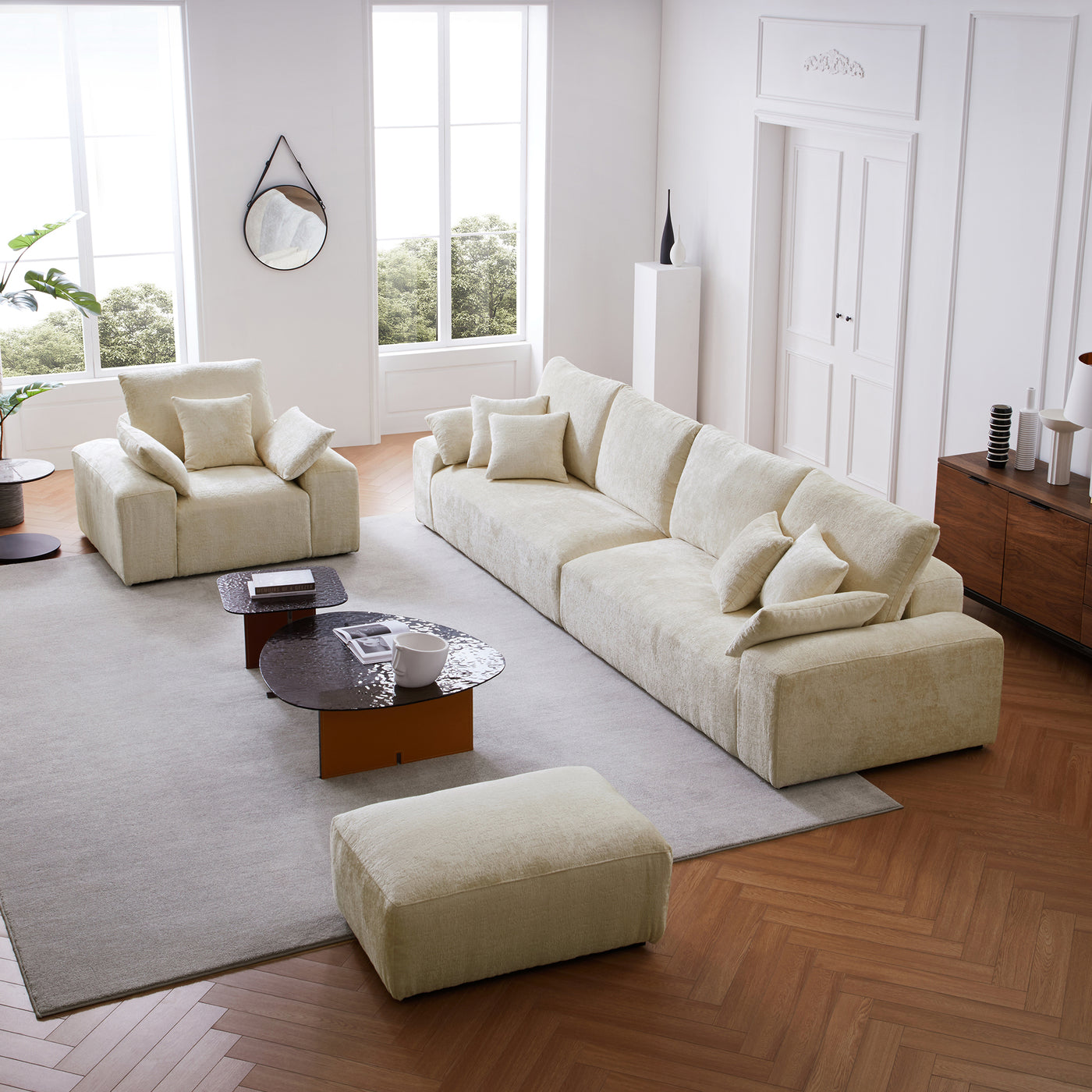 The Empress Yellow Sofa Set-Beige