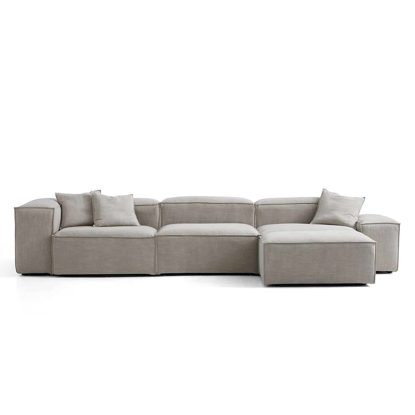 Freedom Modular New Gray Sofa with Ottoman-Sand-143.7"-Low & High