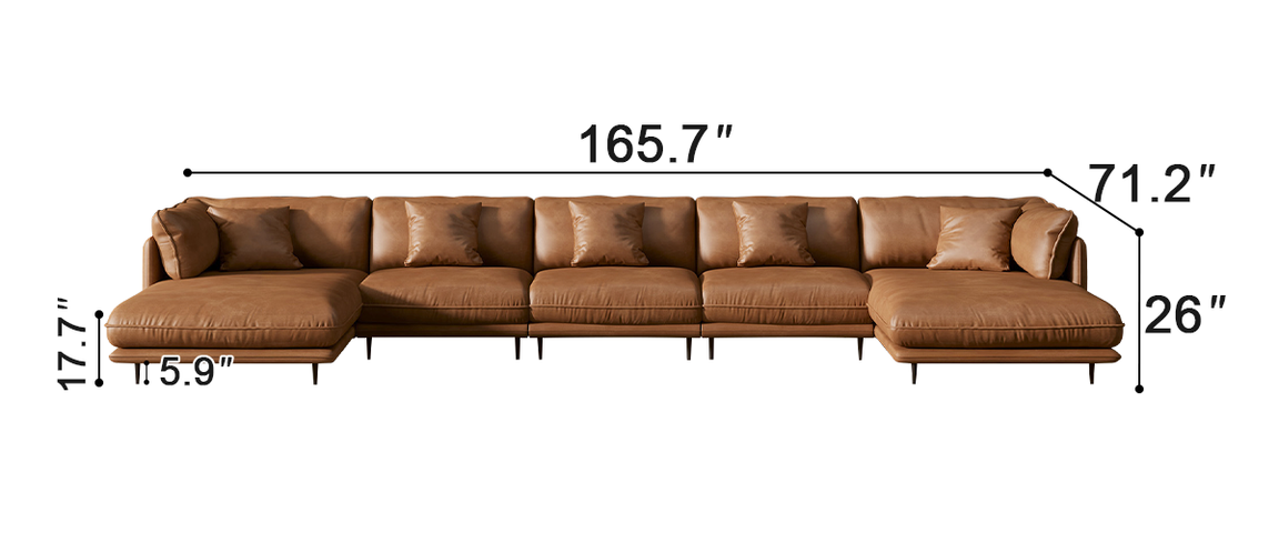 Vanilla Black Genuine Leather U-Shaped Sectional