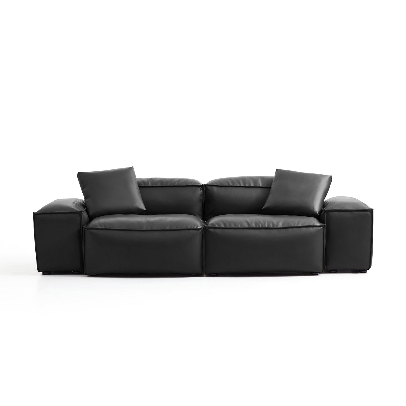 Flex Modular Black Genuine Leather Sofa-Black-105.5"-Low