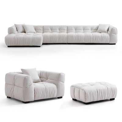Boba Cream Leathaire Sectional Set-White-153.5″-Facing Left