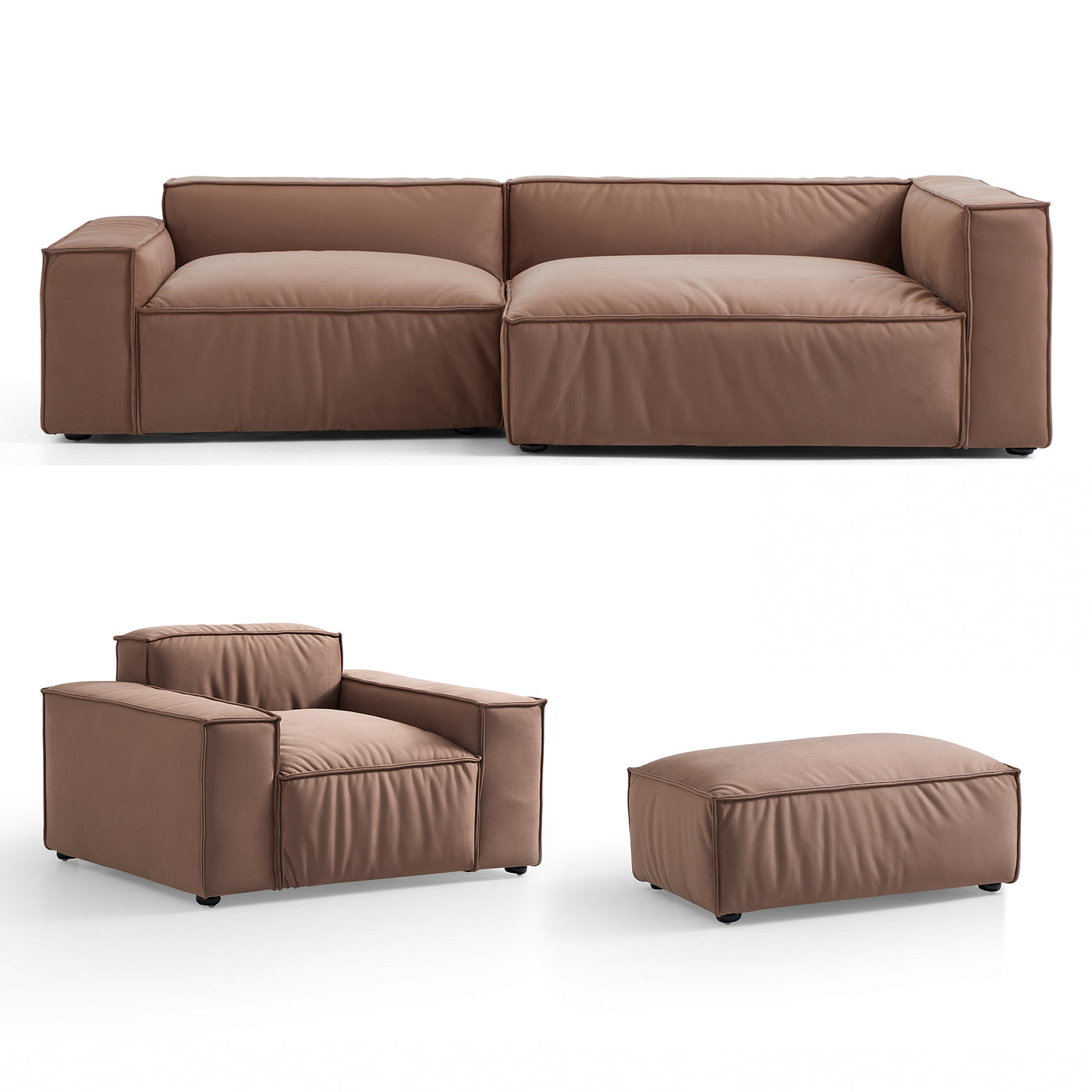 Luxury Minimalist Brown Fabric Sectional Set-Brown