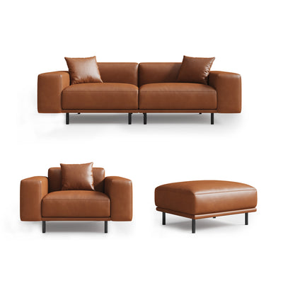 Noble Beige Leather Sofa and Ottoman