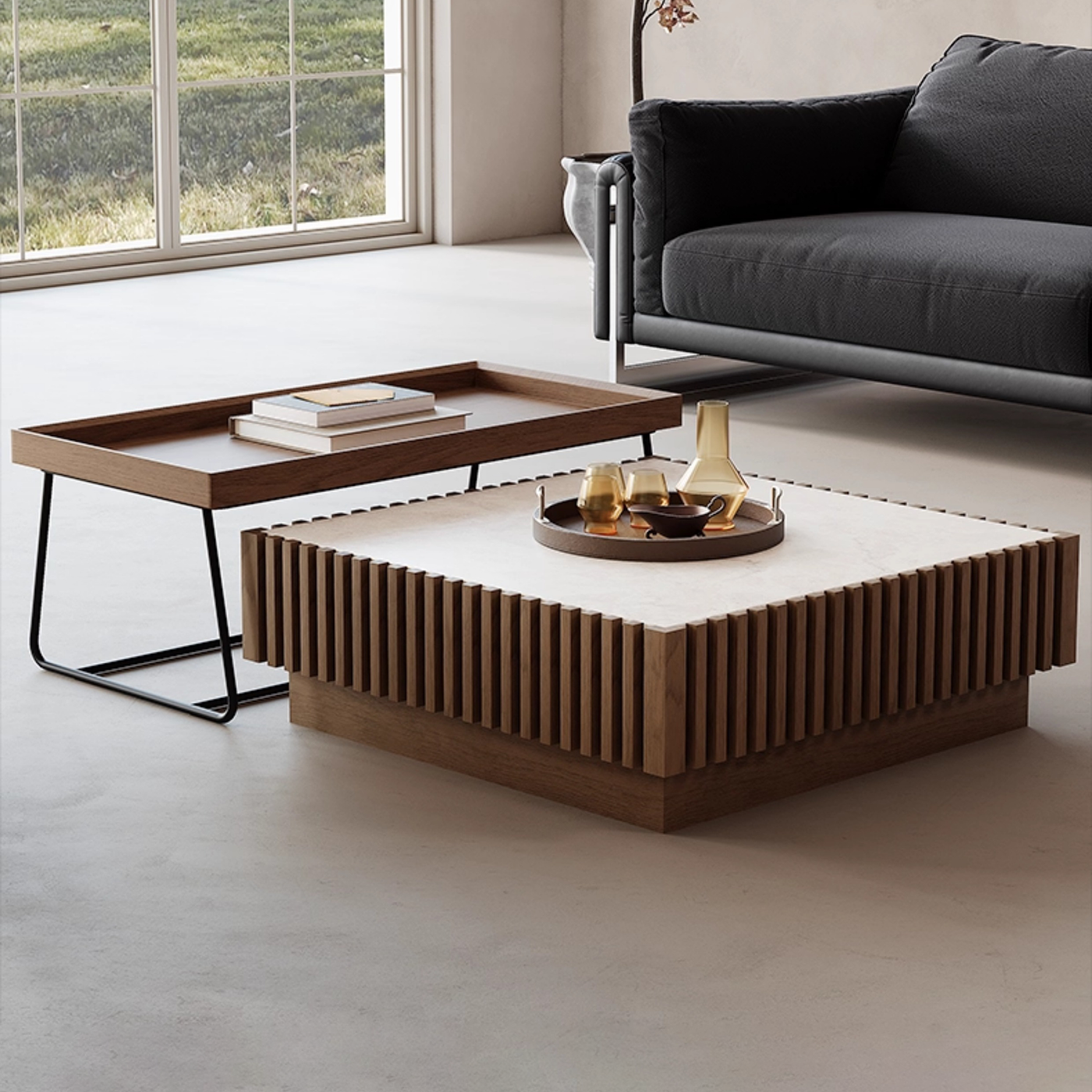 Tabor Mid Century Walnut Coffee Table Set-35.4″ & 20.4″