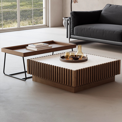 Tabor Mid Century Walnut Coffee Table Set-35.4″ & 20.4″