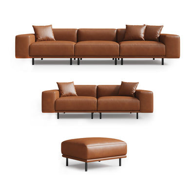 Noble Beige Leather Sofa Set and Ottoman