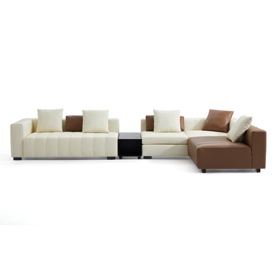 Piano L Shaped Leather Sectional Sofa with Coffee Table-hidden