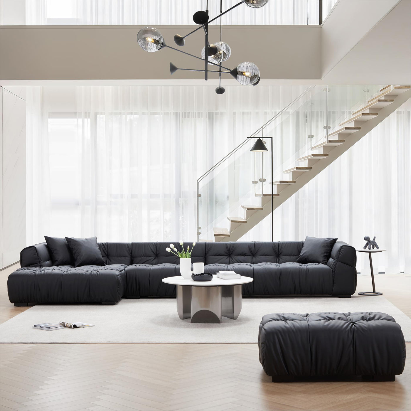 Boba Black Leathaire Sectional-Black