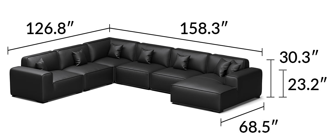 Domus Modular Black Leather U-Shaped Sectional