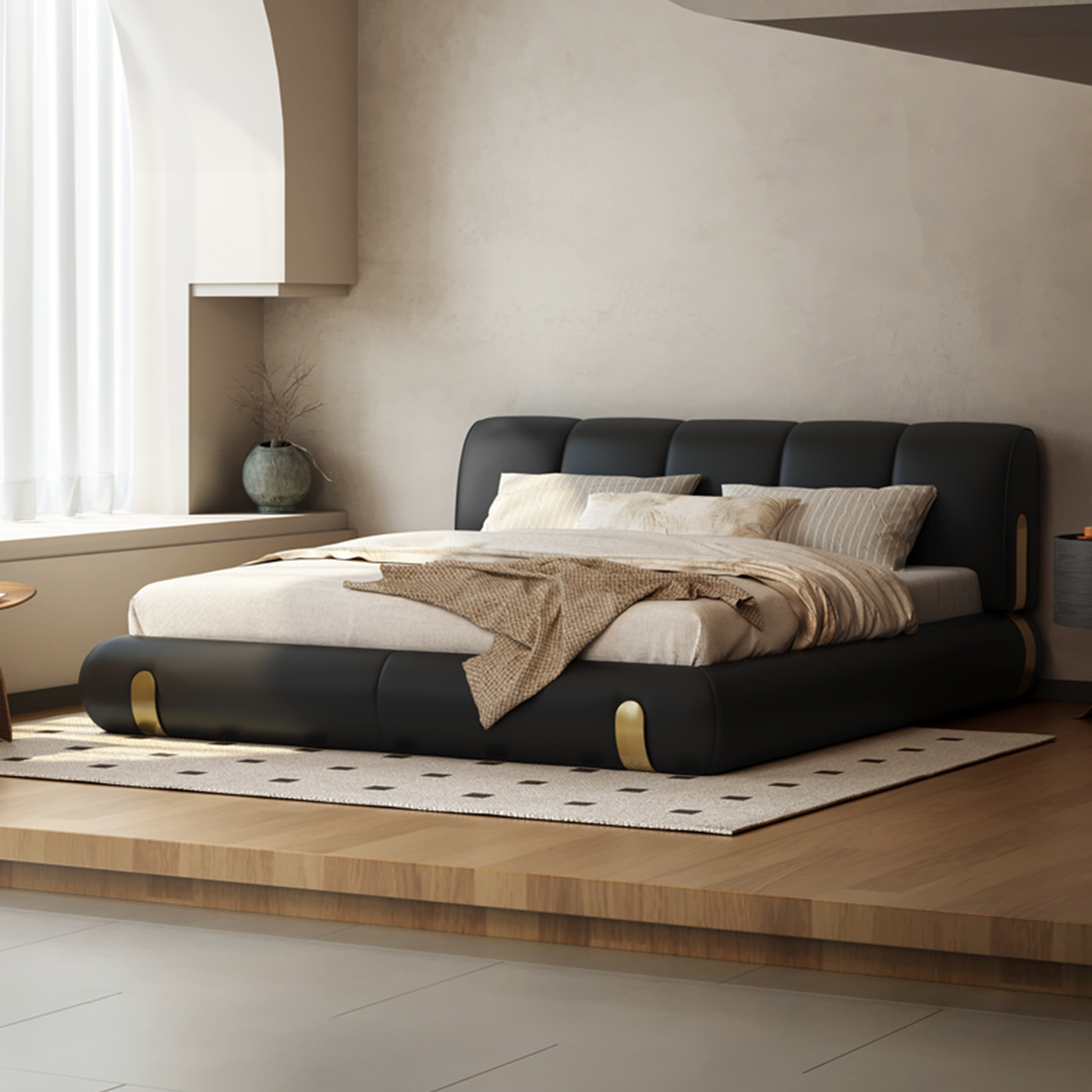 Aurelius Midnight Leather Bed