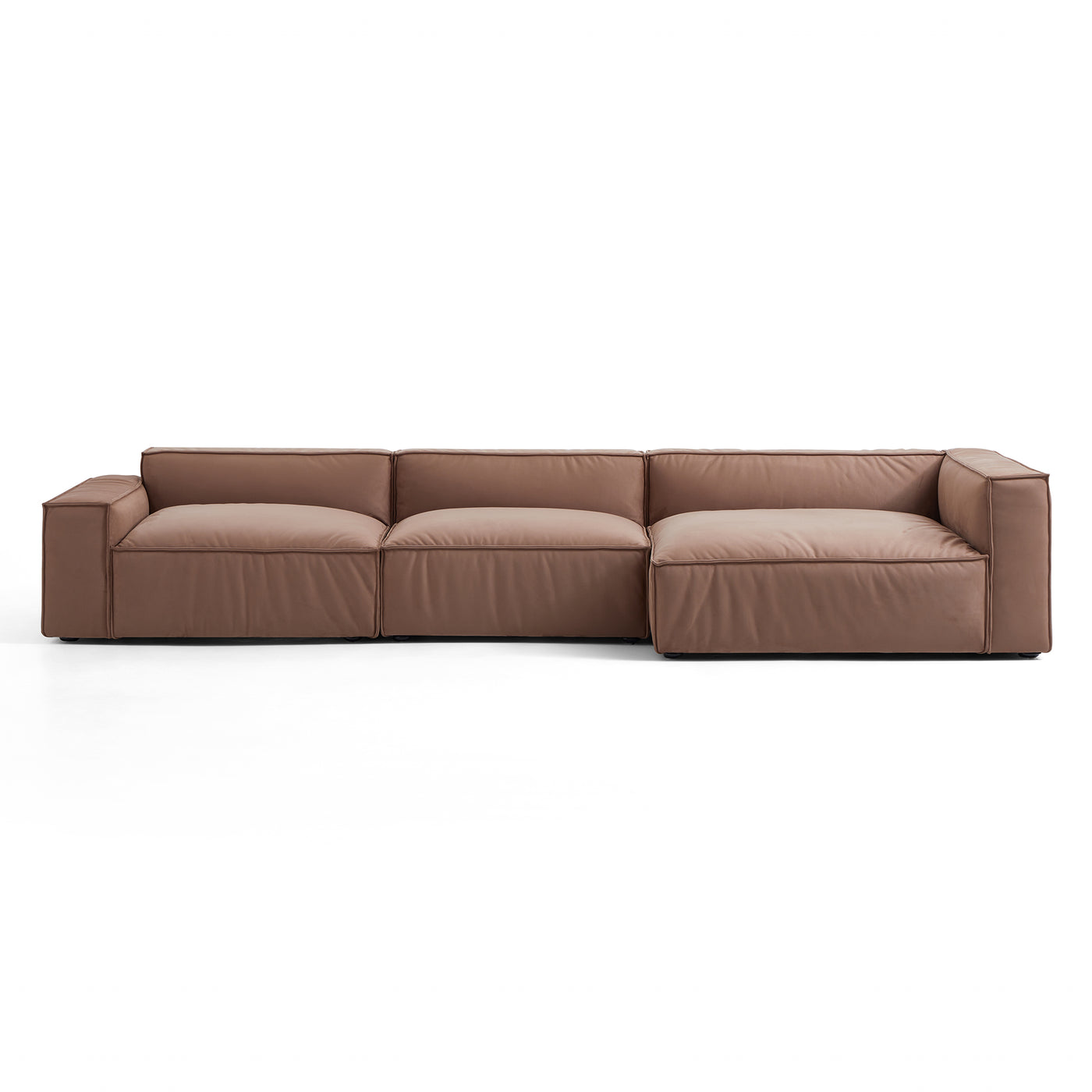Luxury Minimalist Brown Fabric Sectional Set-Brown-145.7"-Facing Right