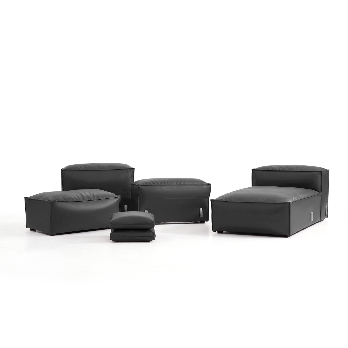 Flex Modular Black Genuine Leather Sectional-Black