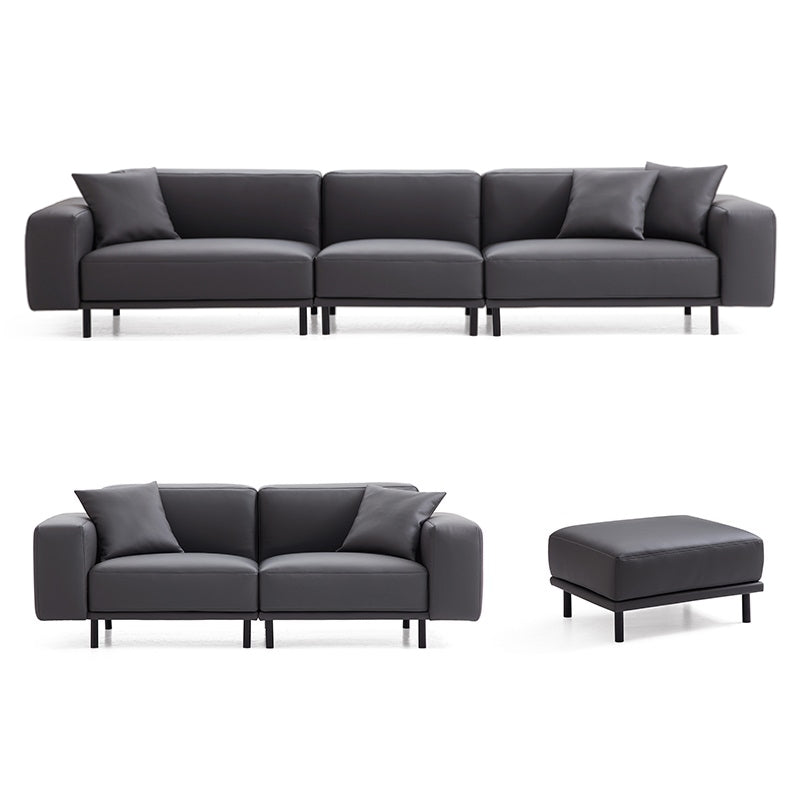 Noble Dark Gray Leather Sofa Set and Ottoman-Dark Gray-144.9″