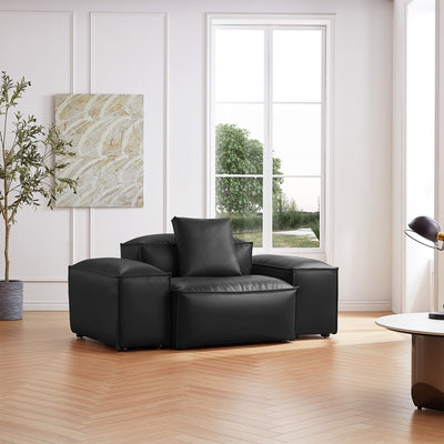 Flex Modular Black Genuine Leather Armchair-Black