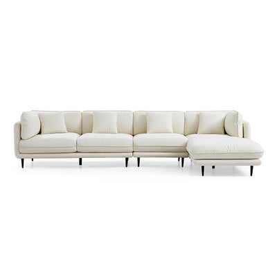 Vanilla White Leather Sectional-White-133.5″-Facing Right