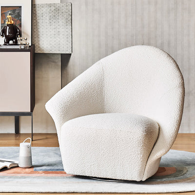 Calla Beige Boucle Fabric Swivel Chair-White
