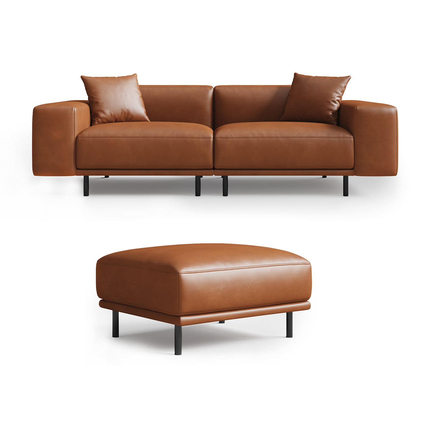 Noble Dark Gray Leather Sofa with Ottoman