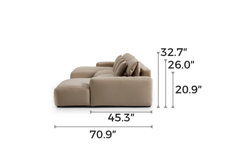 Chestnut Khaki Leather Double Chaise Sectional