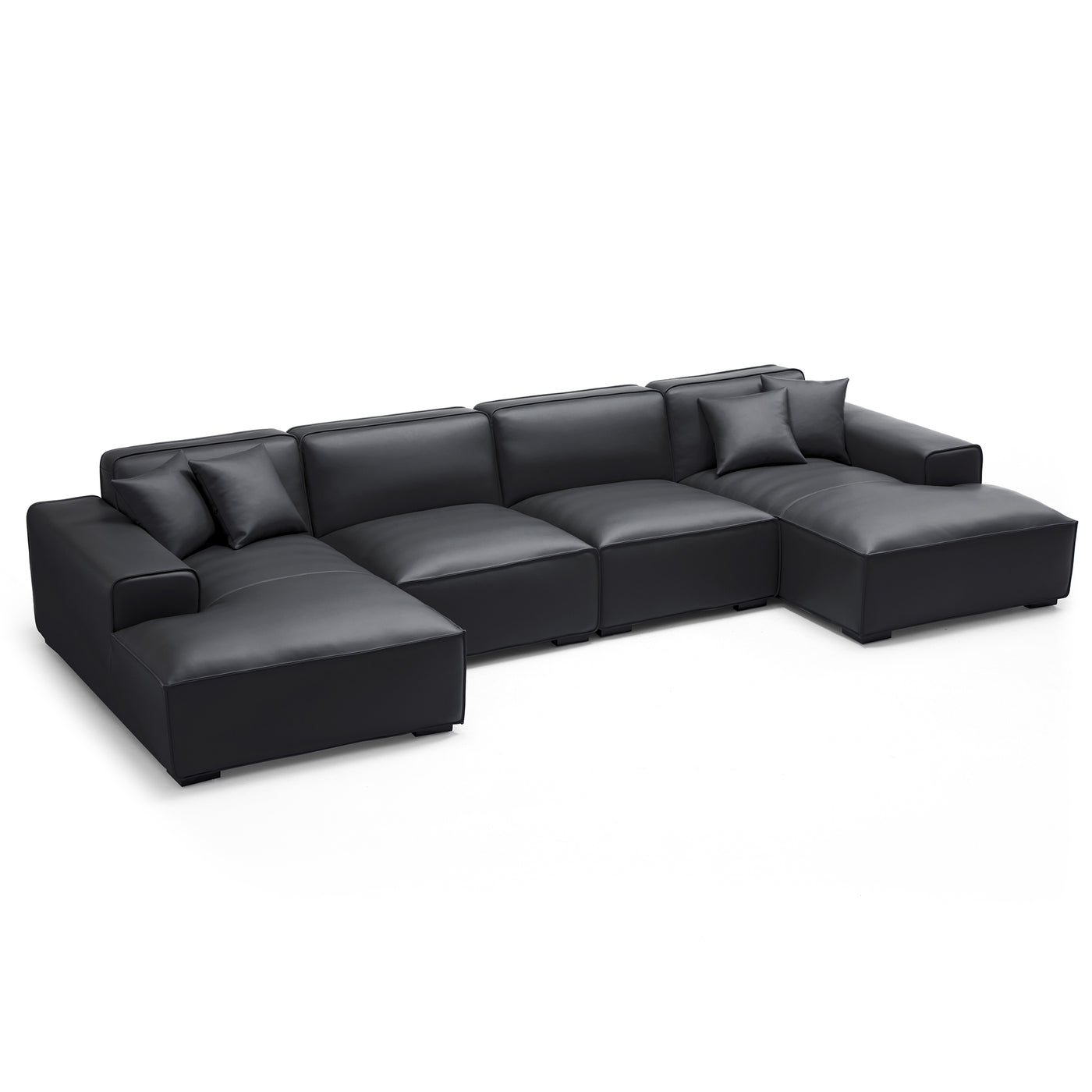Domus Modular Black Leather Double Chaise Sectional-Black-157.5″