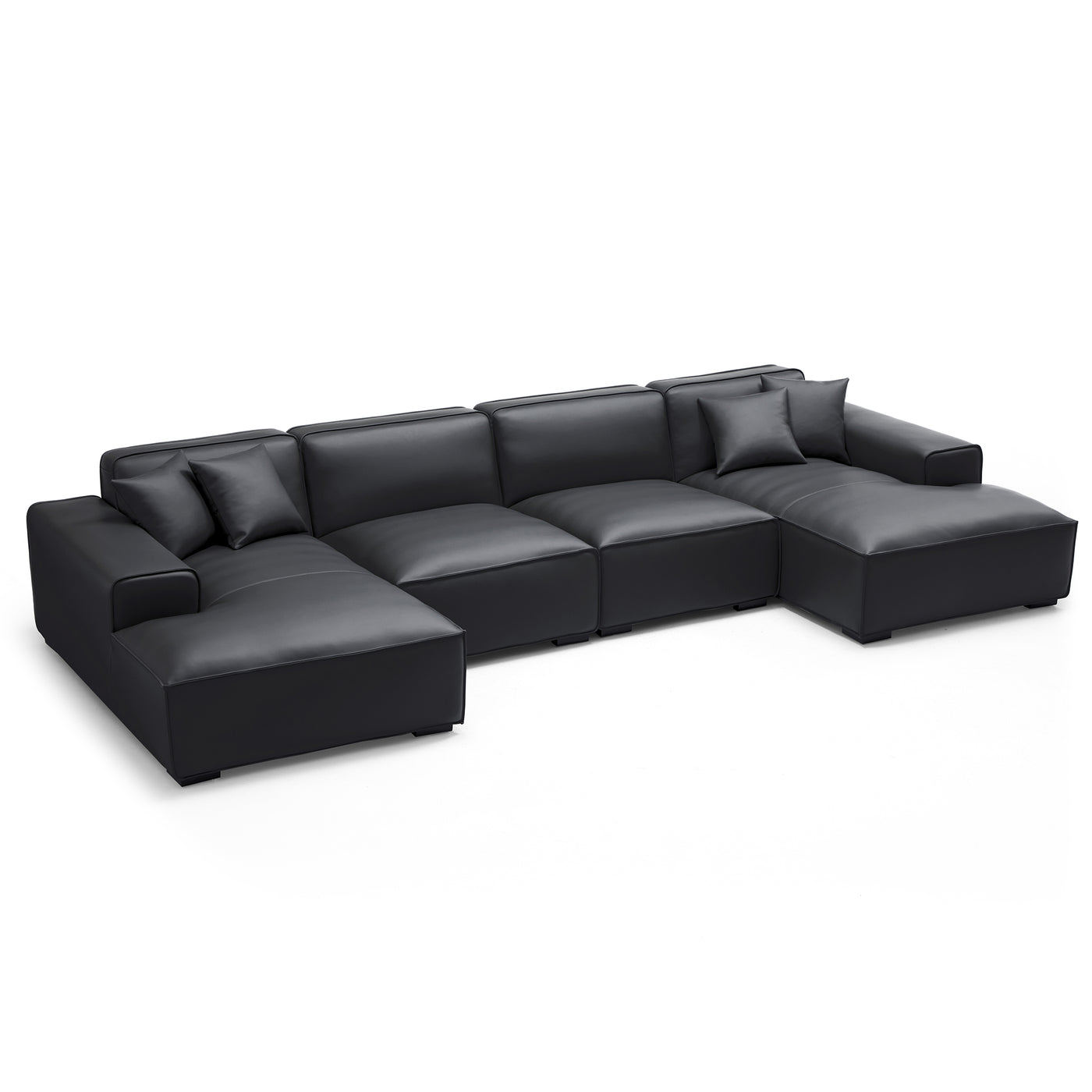 Domus Modular Khaki Leather U Shaped Sectional Sofa-Black