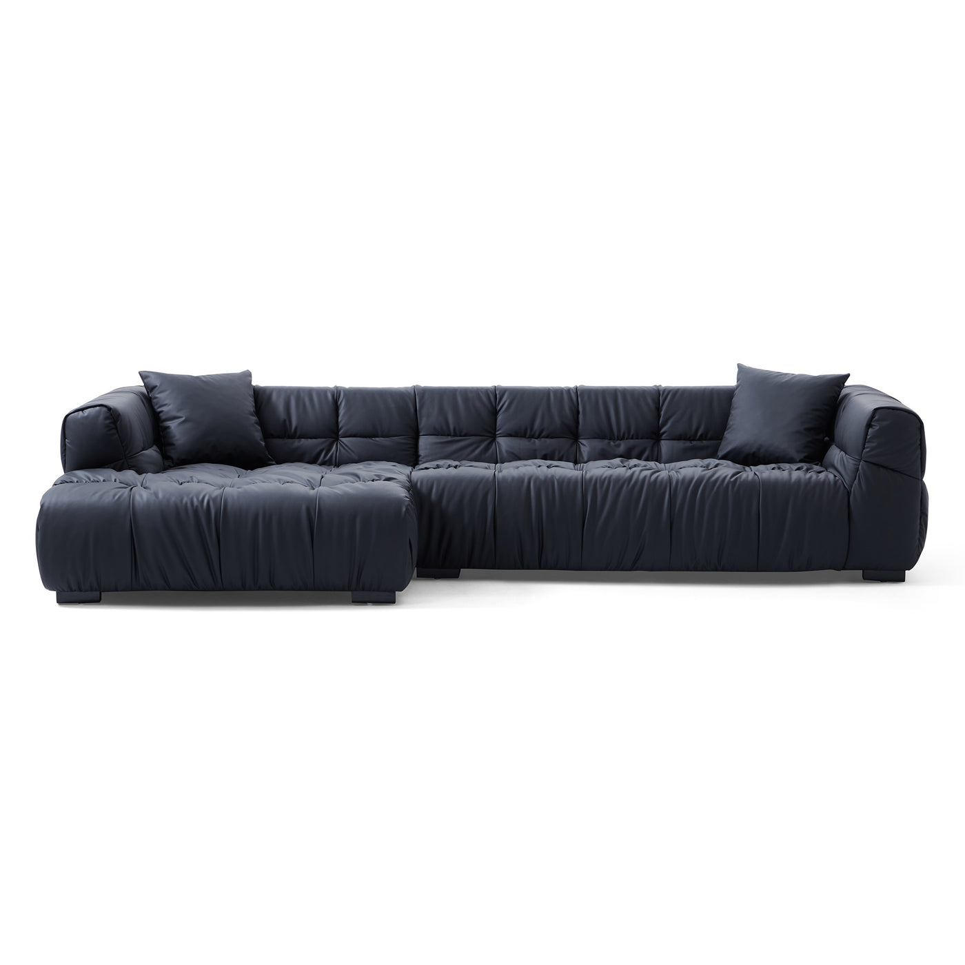 Boba Cream Leathaire Sectional Sofa-Black-118.1″-Facing Left