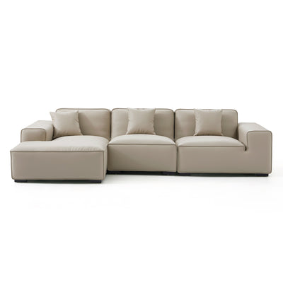 Domus Modular Black Leather Sectional Sofa-Beige-126.0"-Facing Left