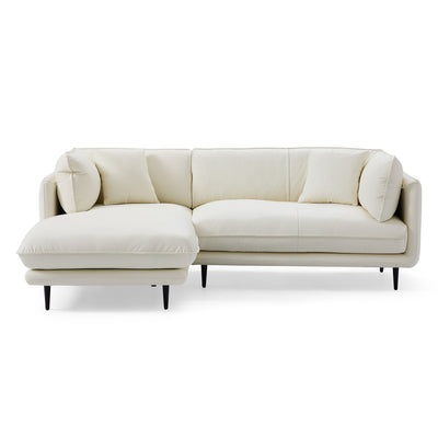 Vanilla White Leather Sectional-White-89.8″-Facing Left