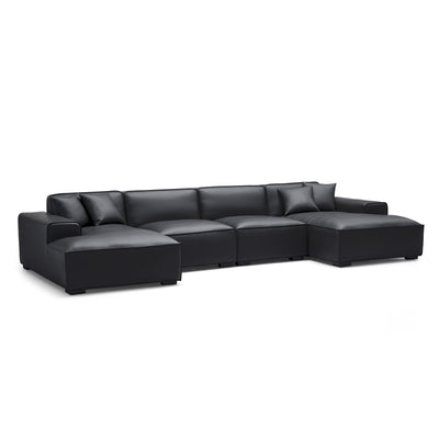 Domus Modular Brown Leather Double Chaise Sectional-Black-157.5″