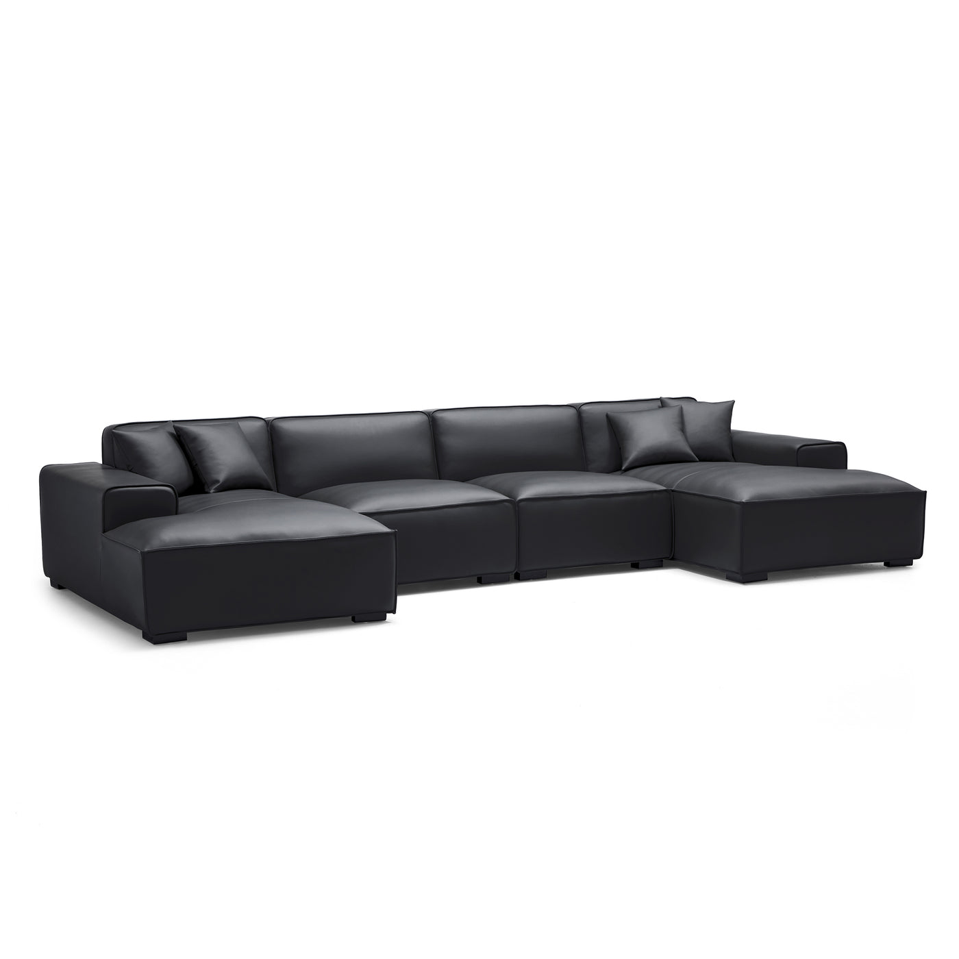 Domus Modular Khaki Leather U Shaped Sectional Sofa-Black