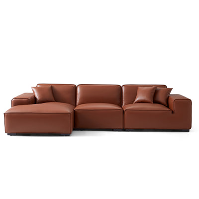 Domus Modular Brown Leather Sectional Sofa-Brown-126.0"-Facing Left