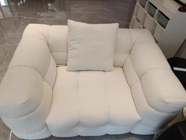 Cushy White Boucle Fabric Tufted Sofa Set