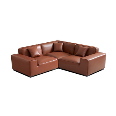 Domus Modular Brown Leather L Shaped Sectional-Brown