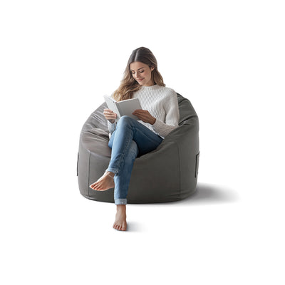 Litton Gray Leathaire Bean Bag-Gray