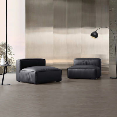 Luxury Minimalist Dark Brown Leather Sofa and Ottoman-Black
