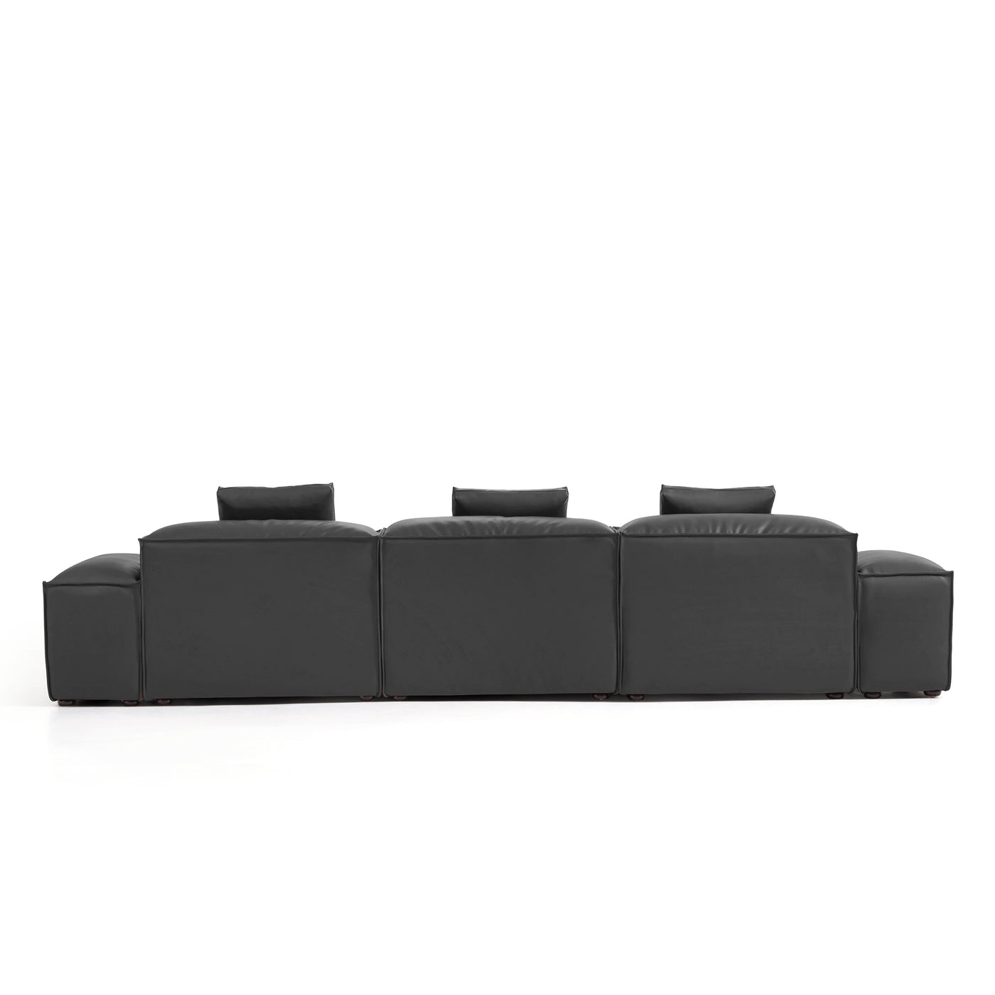 Flex Modular Black Genuine Leather Sofa-Black-142.9"-Low