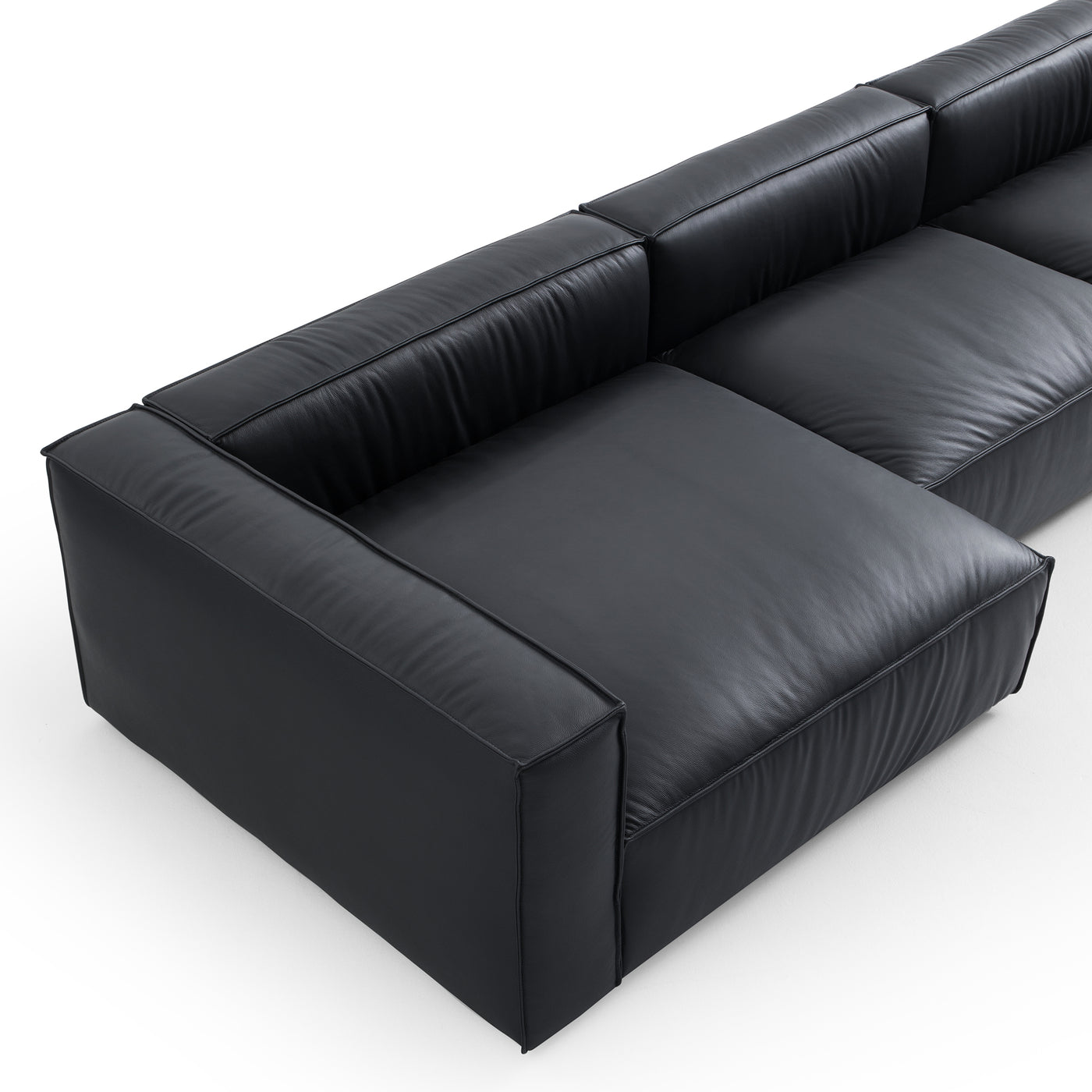 Luxury Minimalist Black Leather U Shaped Sectional Sofa-Black