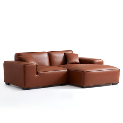 Domus Modular Brown Leather Sectional Sofa-Brown-90.6"-Facing Right