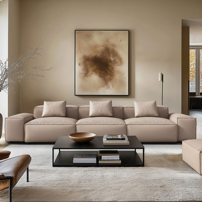 Cube Modular Khaki Genuine Leather Sofa