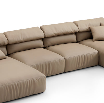 Chestnut Khaki Leather Double Chaise Sectional-Khaki