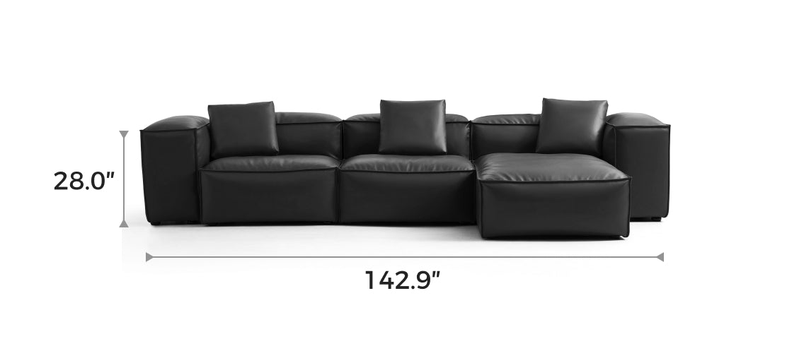 Flex Modular Black Genuine Leather Double-Sided Sectional