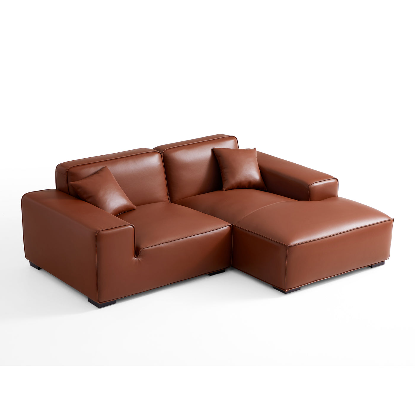 Domus Modular Brown Leather Sectional Sofa-Brown-90.6"-Facing Right