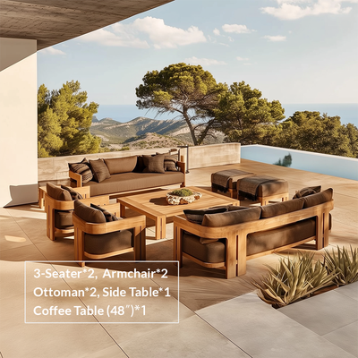Camryn Outdoor Chat Set With Cushions, Teak/Coffee