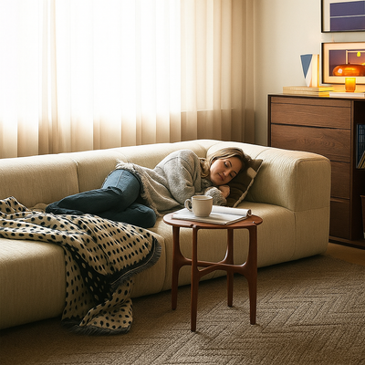 Almond Cream Curved Sectional Sofa-Beige