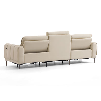 Louis Leather Power Recliner Sofa-Beige