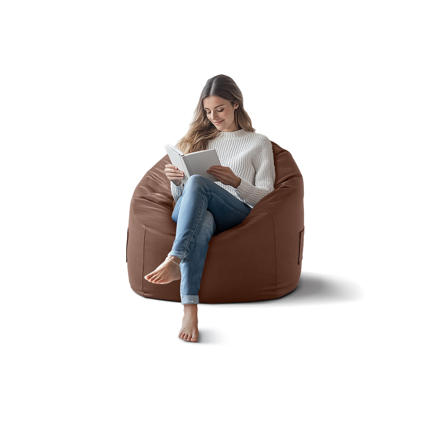 Litton Gray Leathaire Bean Bag-Brown