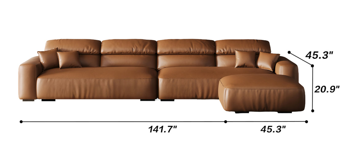 Chestnut Tan Leather Sofa and Ottoman