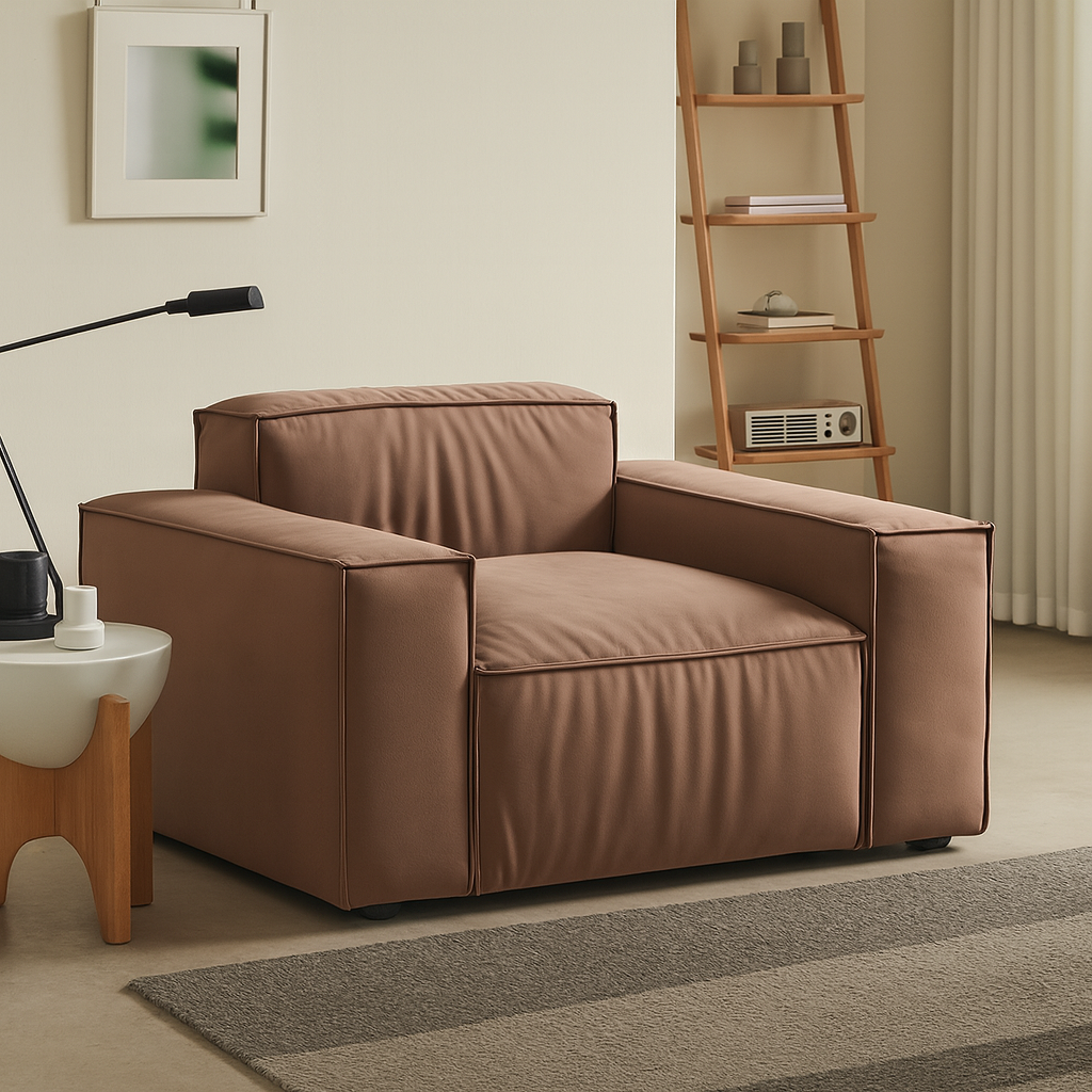Luxury Minimalist Brown Fabric Armchair-Brown
